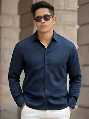 Purever India Men Solid Formal Blue Shirt