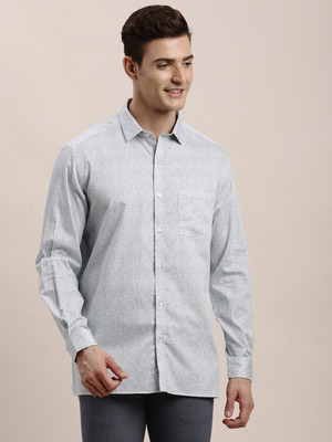 TURTLE Men Printed Formal Grey Shirt