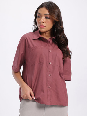 Glitchez Women Solid Casual Red Shirt