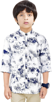 MADE IN THE SHADE Boys Printed Casual White, Blue Shirt