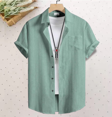 Abhirushi Boys Self Design Formal Green Shirt