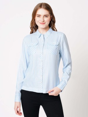 Kraus Jeans Women Striped Casual Blue Shirt