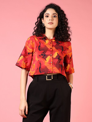V-MART Women Printed Casual Red Shirt