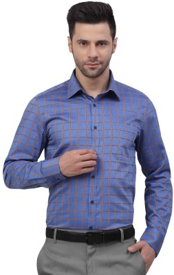 LOUIS STITCH Men Checkered Formal Blue Shirt