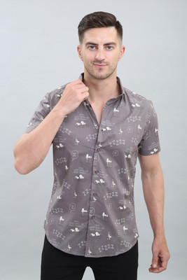 white apple jns Men Printed Casual Grey Shirt