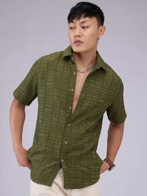 VASTRADO Men Self Design Casual Dark Green Shirt