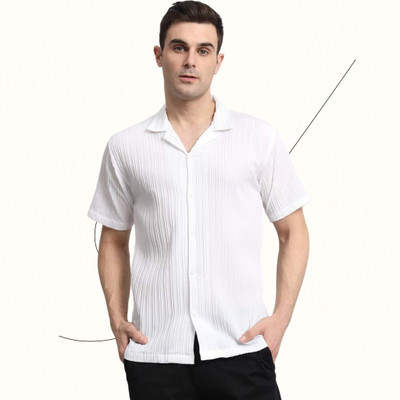 METRON Men Self Design Casual White Shirt
