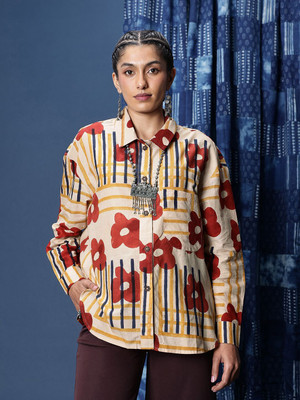 Taavi Women Printed Casual Beige Shirt
