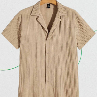 Looksky Men Self Design Casual Cream Shirt