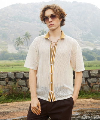 CAMPUS SUTRA Men Self Design Casual Beige Shirt