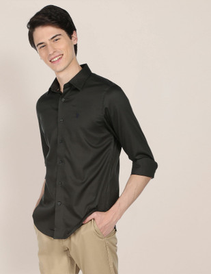 U.S. POLO ASSN. Men Solid Casual Green Shirt