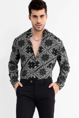 Snitch Men Printed Formal Black Shirt