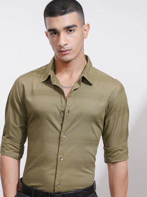 HIGHLANDER Men Solid Casual Khaki Shirt