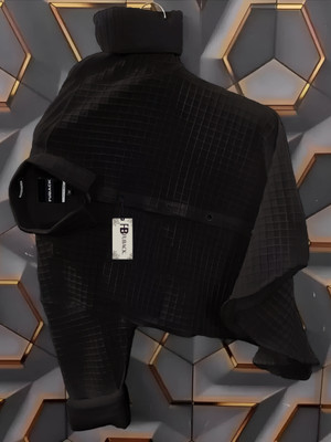 FUBACK Men Self Design Casual Black Shirt