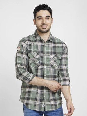 Spykar Men Checkered Casual Green Shirt