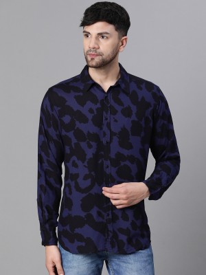 OXOLLOXO Men Printed Casual Dark Blue, Black Shirt