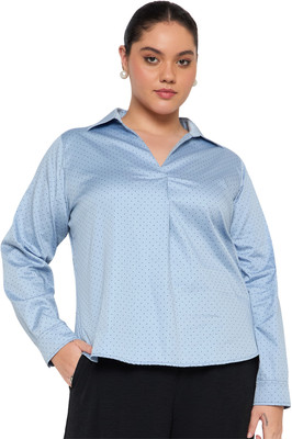 wild U Women Polka Print Formal Blue, Black Shirt
