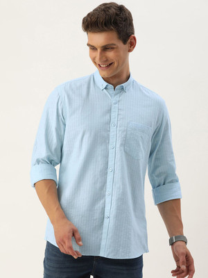 Mast & Harbour Men Striped Casual Blue Shirt
