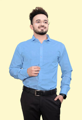 Vilantra Collection Men Solid Casual Light Blue Shirt