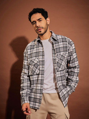 MASCLN SASSAFRAS Men Checkered Casual Black Shirt