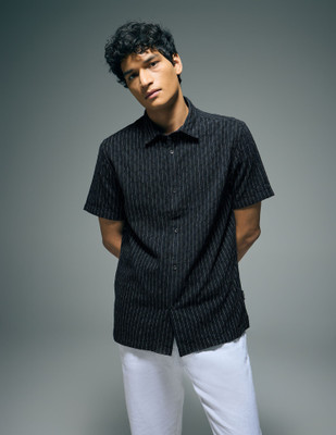 FLYING MACHINE Men Self Design Casual Black Shirt