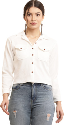 ELIXORIA Women Self Design Casual White Shirt