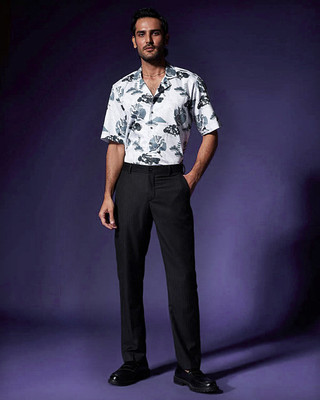 FASHIONFRICKSS Men Self Design Casual White Shirt