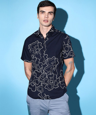 The Indian Garage Co. Men Printed Casual Dark Blue Shirt