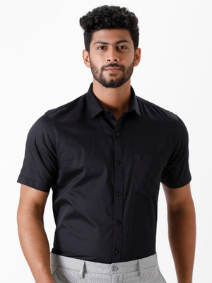 Ramraj Cotton Men Solid Formal Black Shirt