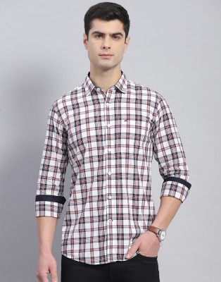 MONTE CARLO Men Checkered Casual White, Black, Maroon Shirt