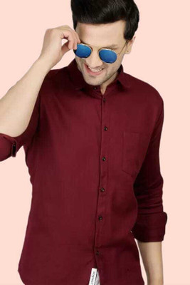 Viradha Men Solid Formal Maroon Shirt