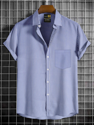 alpeshshrit Men Striped Casual White, Dark Blue Shirt