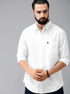 MOONBELL Men Solid Casual White Shirt
