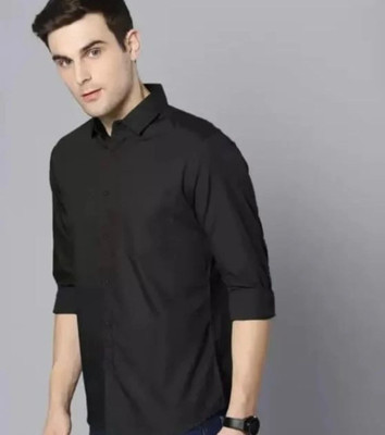 VC Fashion Men Solid Casual Black Shirt
