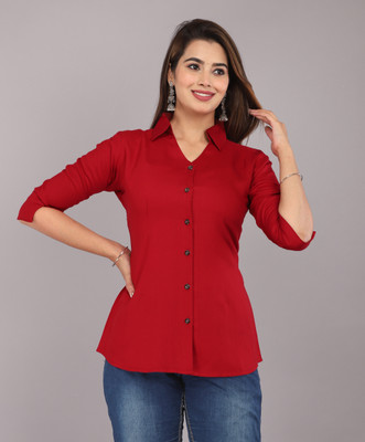 Myorica Women Solid Casual Maroon Shirt