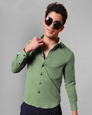Moda Rapido Men Self Design Casual Green Shirt