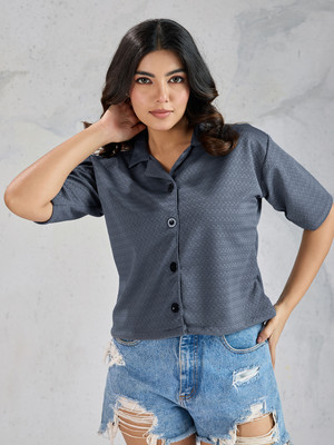 Sofisty Women Self Design Casual Grey Shirt
