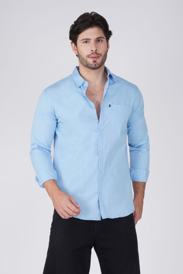 Klafter Men Solid Formal Blue Shirt