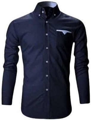 Mitu Enterprise Men Self Design, Color Block, Solid Casual Dark Blue Shirt