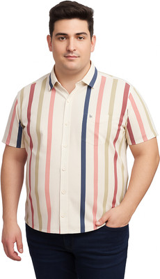Bullmer Men Striped Casual Beige Shirt