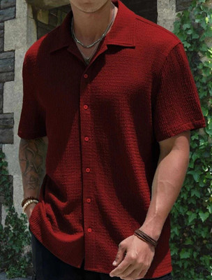 METRONAUT Men Self Design Casual Maroon Shirt
