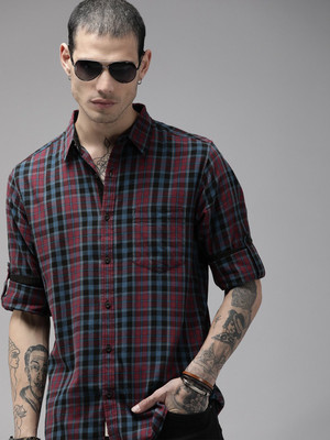 Roadster Men Checkered Casual Maroon Shirt