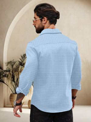 JD EVENTS MANAGEMENT Men Solid Casual Light Blue Shirt