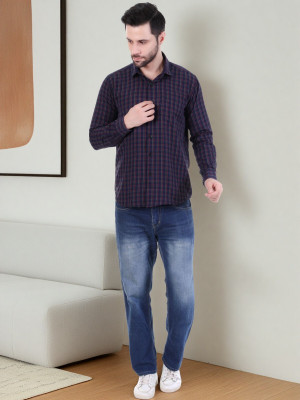 Marc Luarente Men Checkered Casual Grey, Blue Shirt