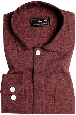 french crown Men Solid Casual Black, Maroon Shirt