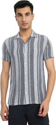 PARX Men Striped Casual Grey Shirt