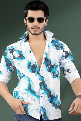 Marmic Fab Men Striped Casual Blue, White Shirt