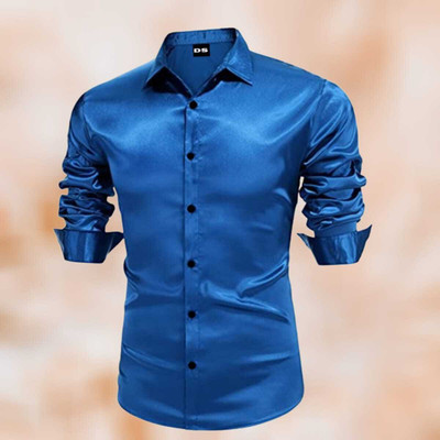 HEJAMAA CREATION Men Self Design Casual Light Blue Shirt