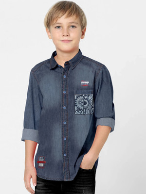 FABFARM Boys Solid Casual Grey Shirt