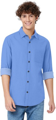 HouseOfCommon Men Solid Casual Light Blue Shirt